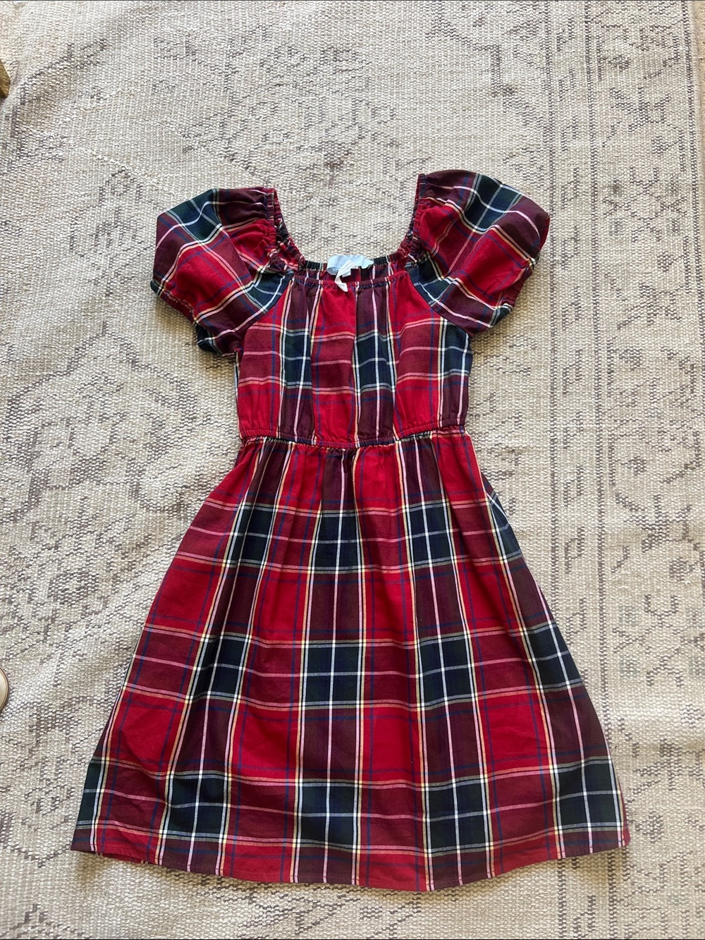 Hill House Red and Navy Plaid Puff Sleeve Dress